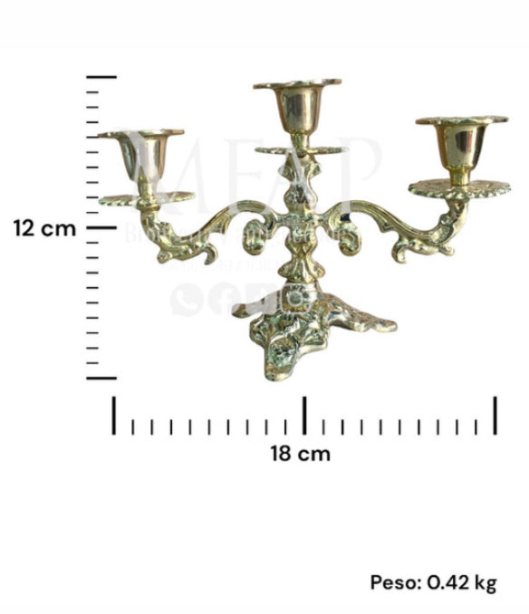 Candelabro de 3 velas en bronce fundido 12 cm - Brillo de la noche