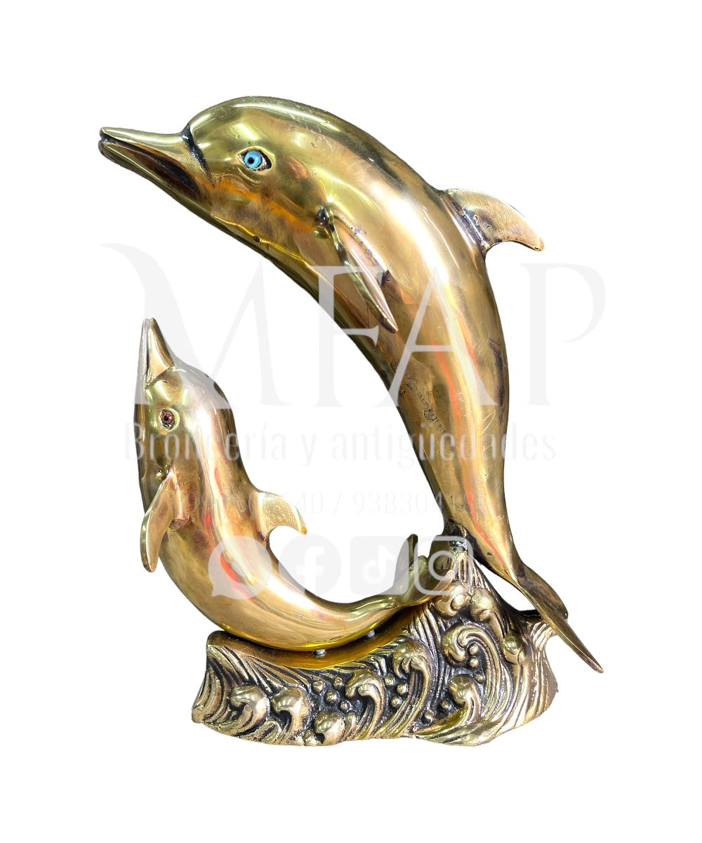 Delfines de bronce fundido 27 cm - Armonía acuática