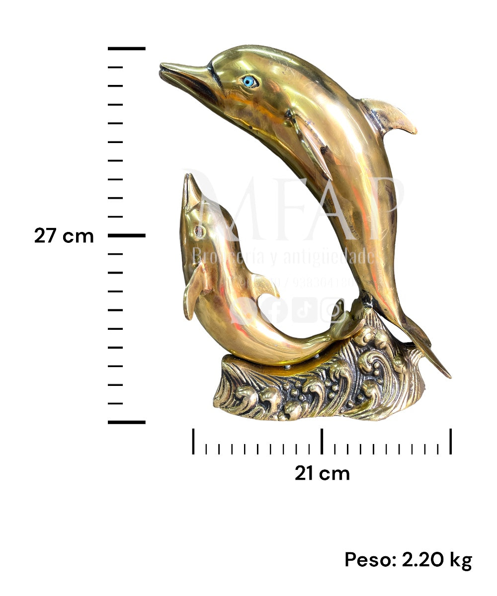 Delfines de bronce fundido 27 cm - Armonía acuática