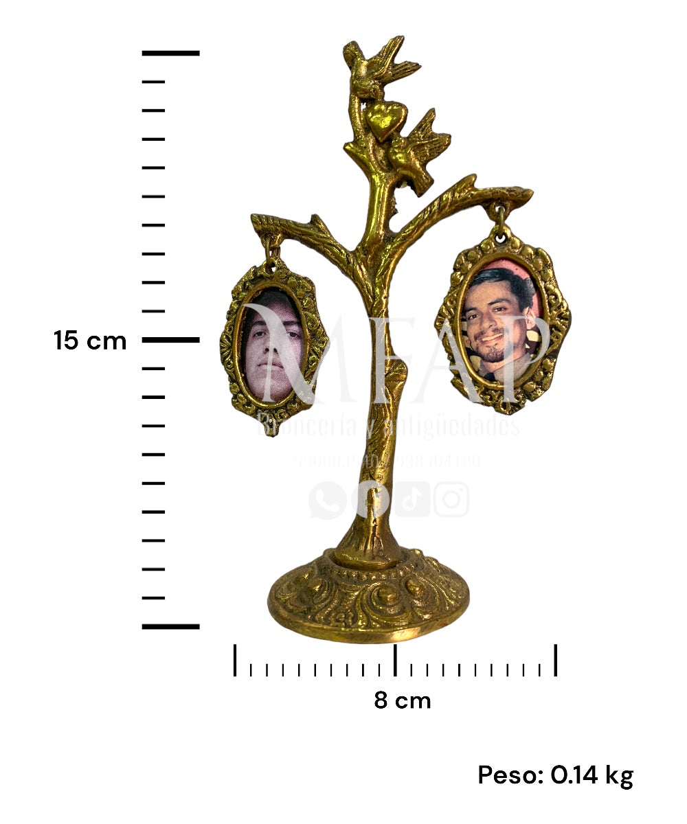 Árbol genealógico de 2 fotos en bronce fundido 15 cm - Raices de oro