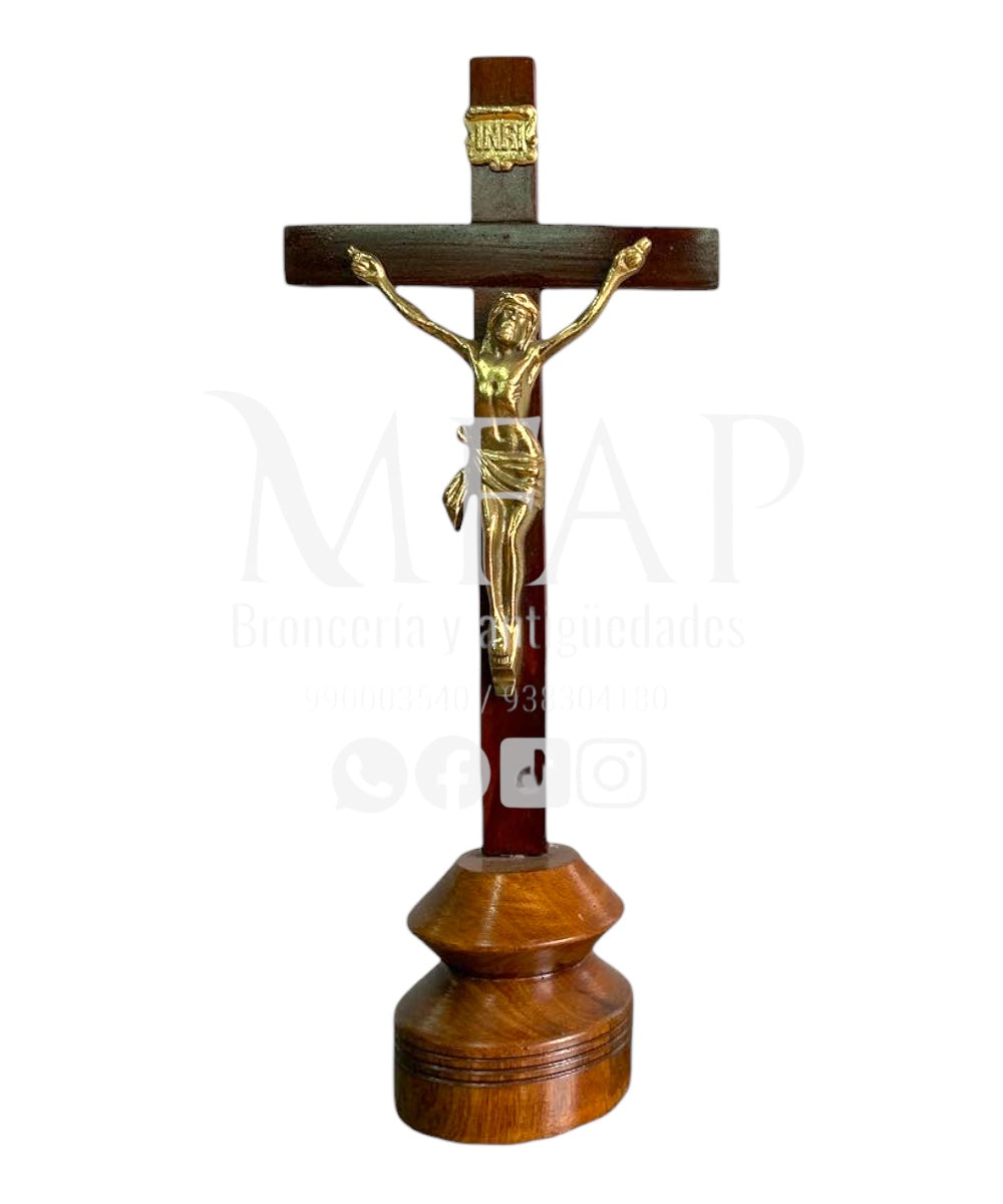 Cruz madera con bronce fundido 43 cm - Paz de cristo