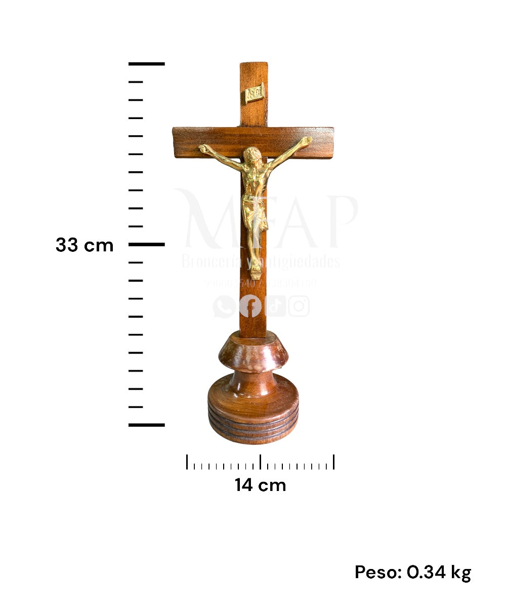 Cruz madera con bronce fundido 33 cm - Gracia tallada