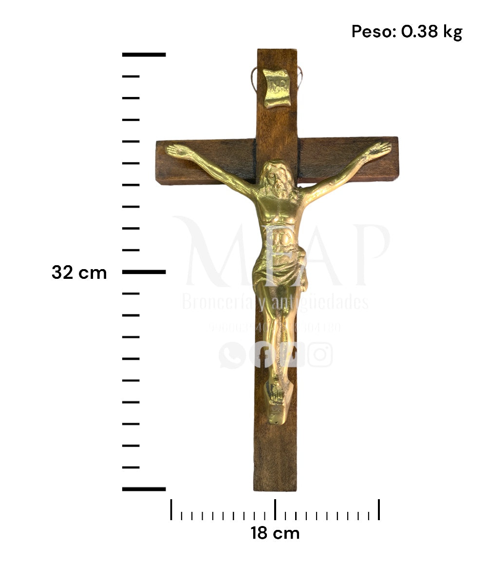 Cruz madera con bronce fundido 32 cm - Emblema de fe