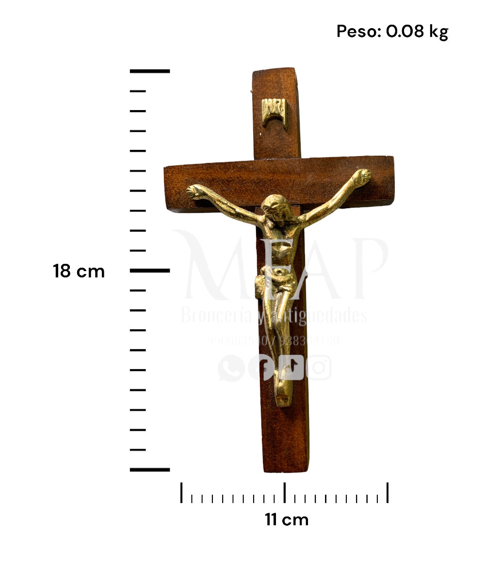 Cruz madera con bronce fundido 18 cm - Oración perenne