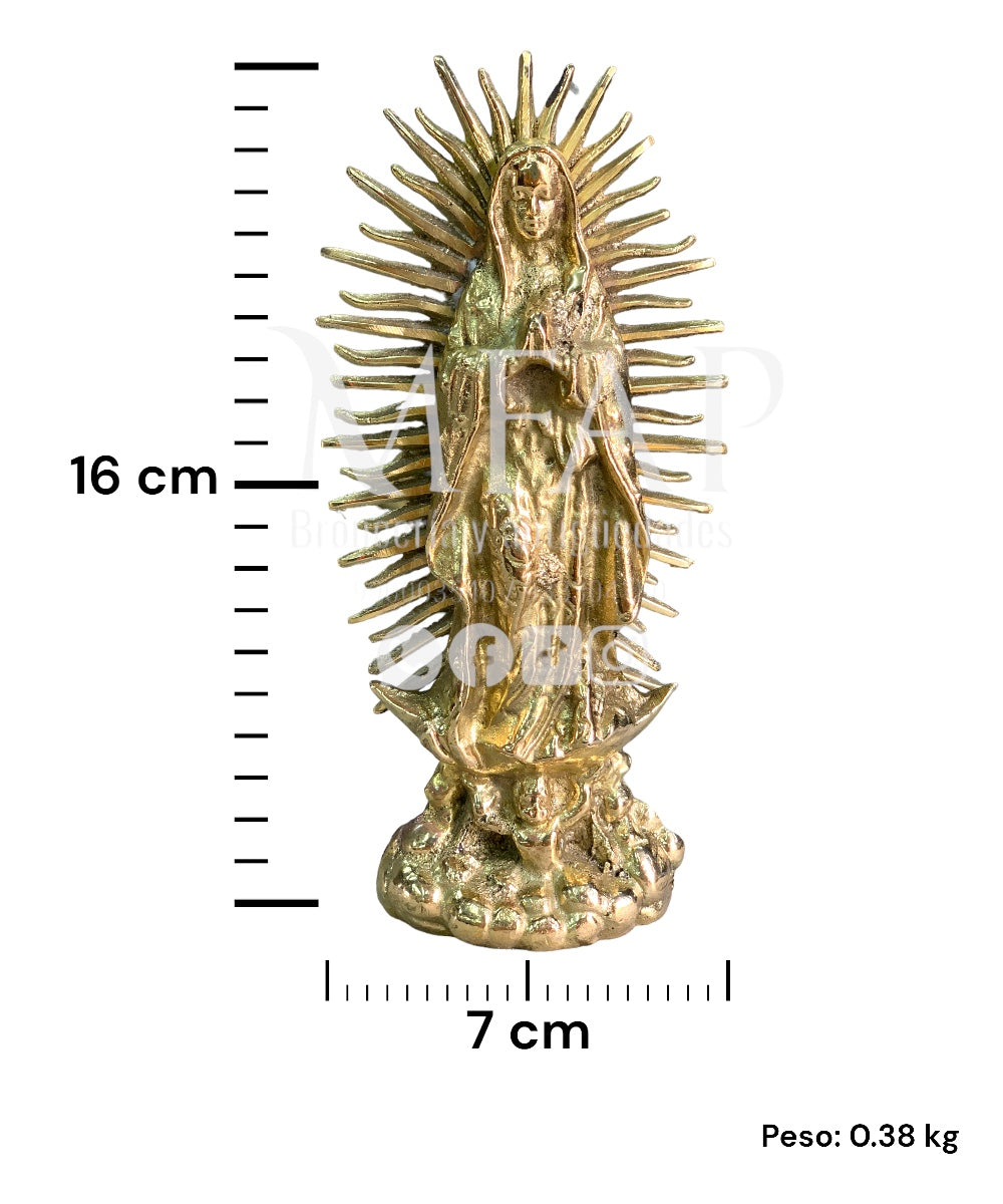 Virgen de Guadalupe chica en bronce fundido 16 cm - Reina de Mexico