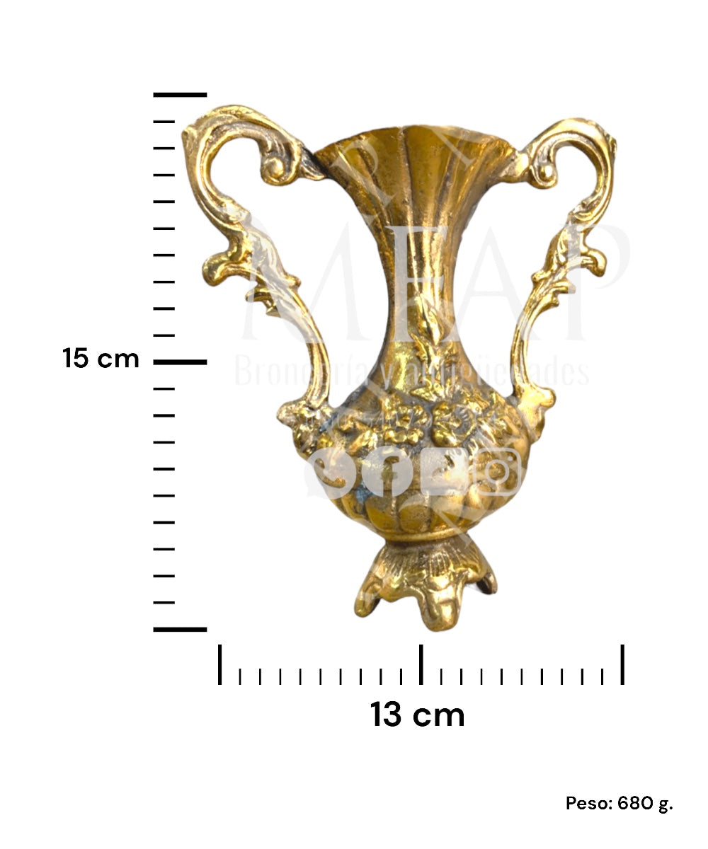 Florero de dos asas en bronce fundido 15 cm - Encanto floral