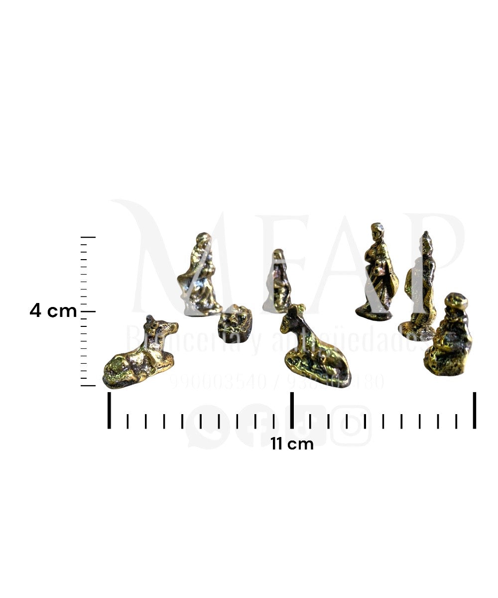 Nacimiento de 9 piezas pequeño en bronce fundido 4 cm - Luz de Belén