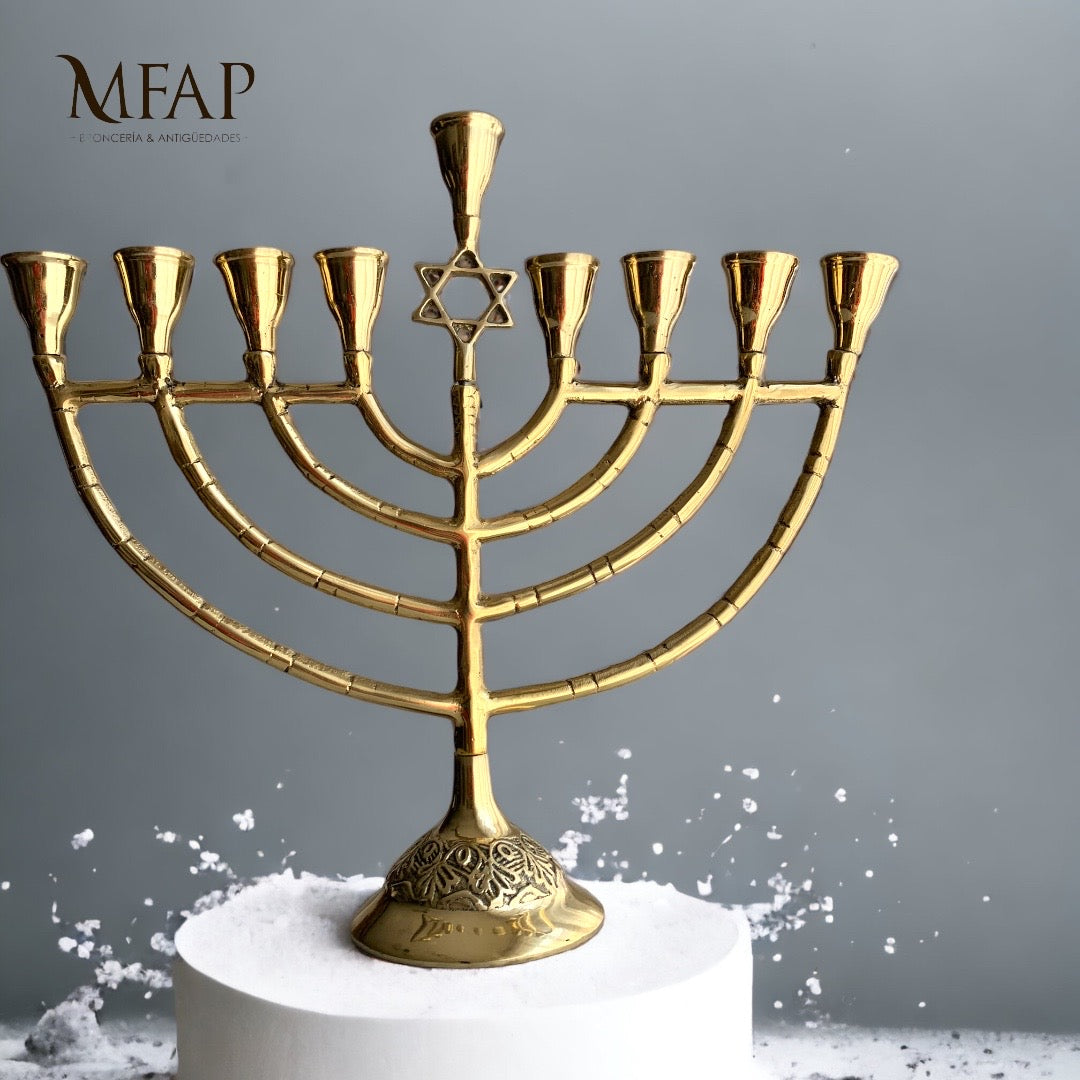 Hanukka candelabro de 9 velas en bronce fundido 29.5 cm - Luz de libertad