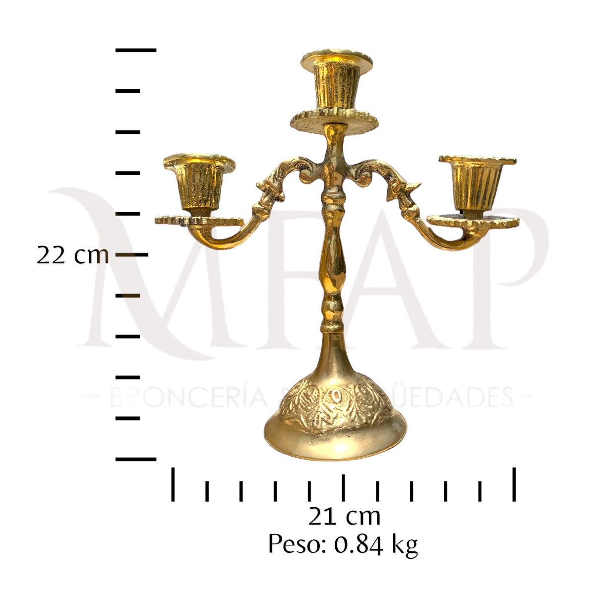 Candelabro de 3 velas en bronce fundido 22 cm - Iluminación dorada