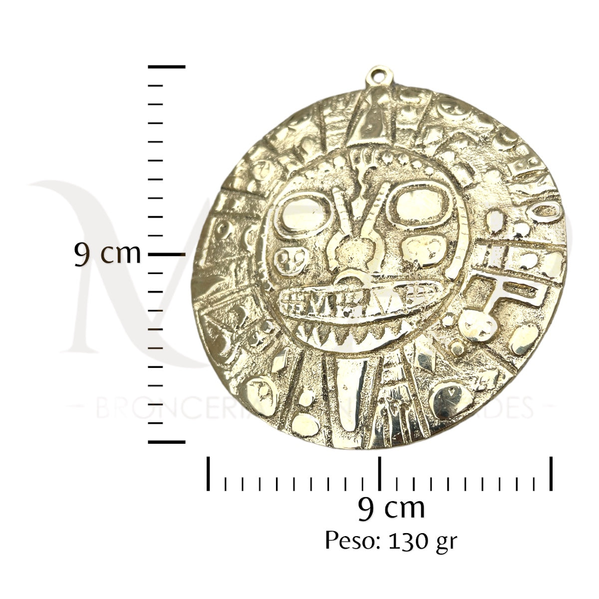 Sol de Echenique , colgante del imperio inca en bronce fundido 9 cm