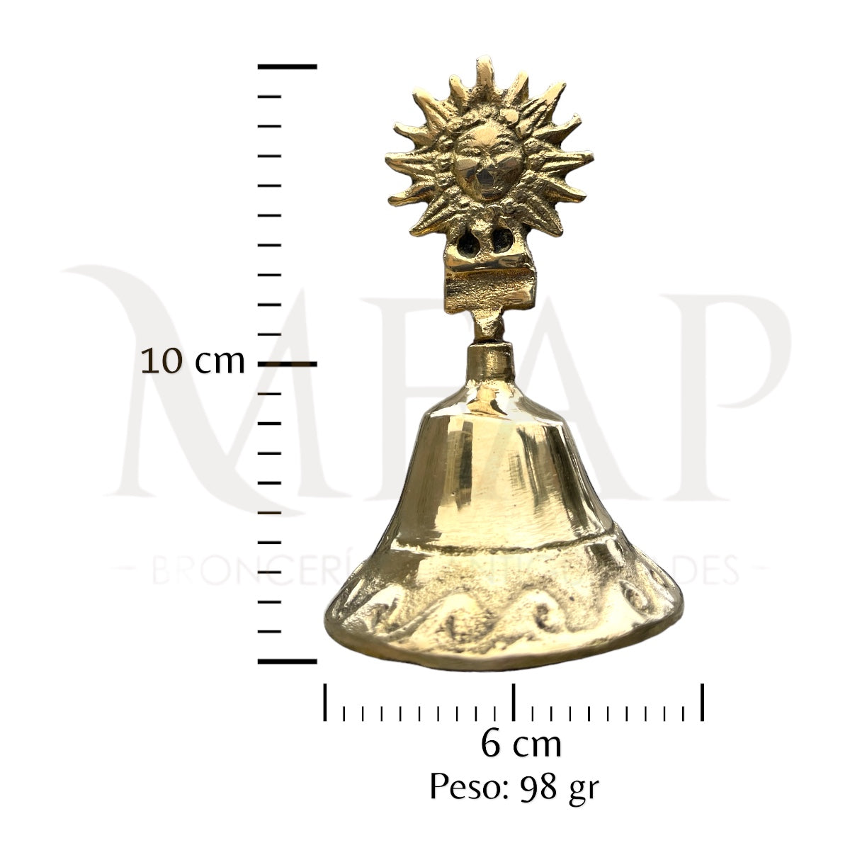 Campana de mesa sol en bronce fundido 10 cm