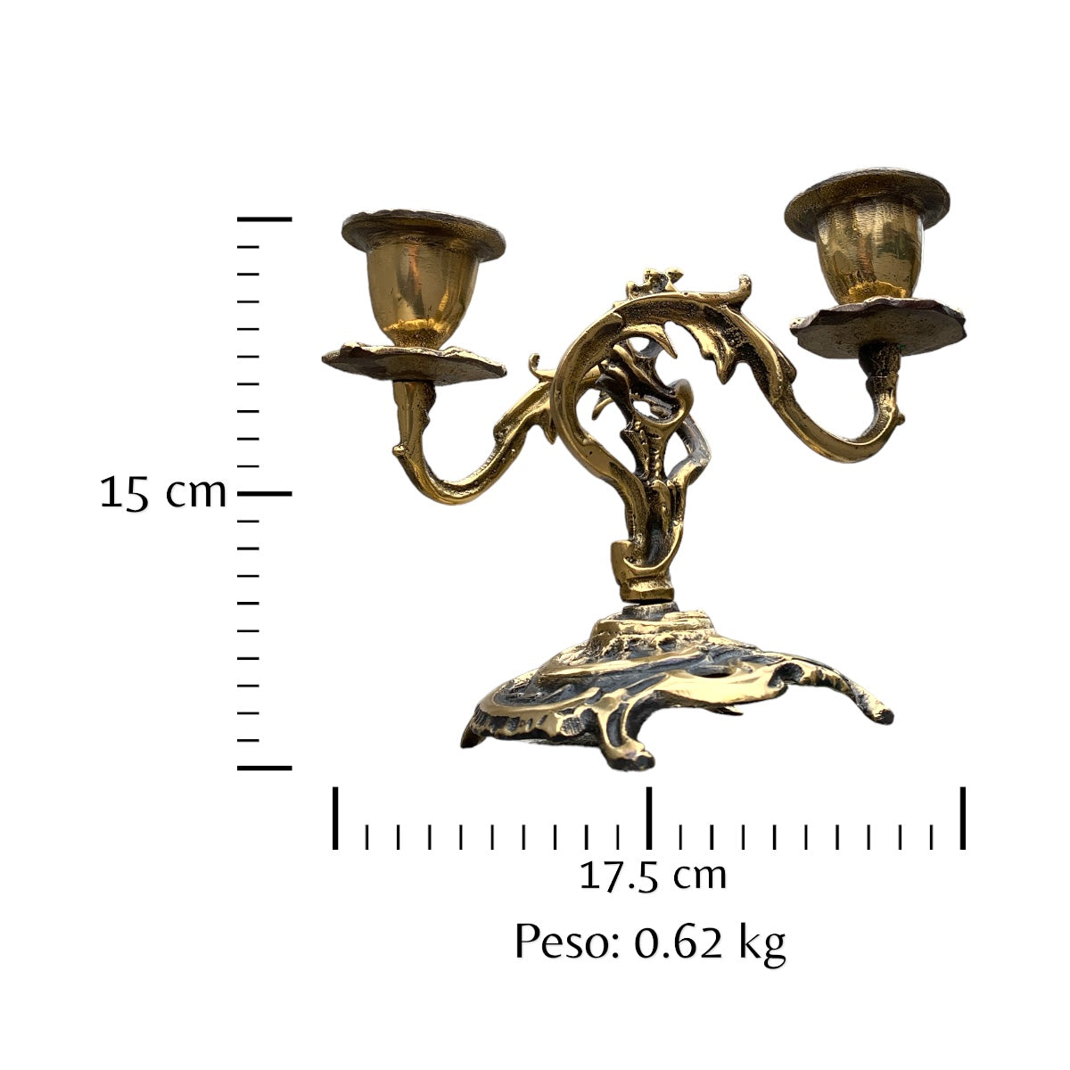 Candelabro entrelazado de 2 velas en bronce fundido 15 cm