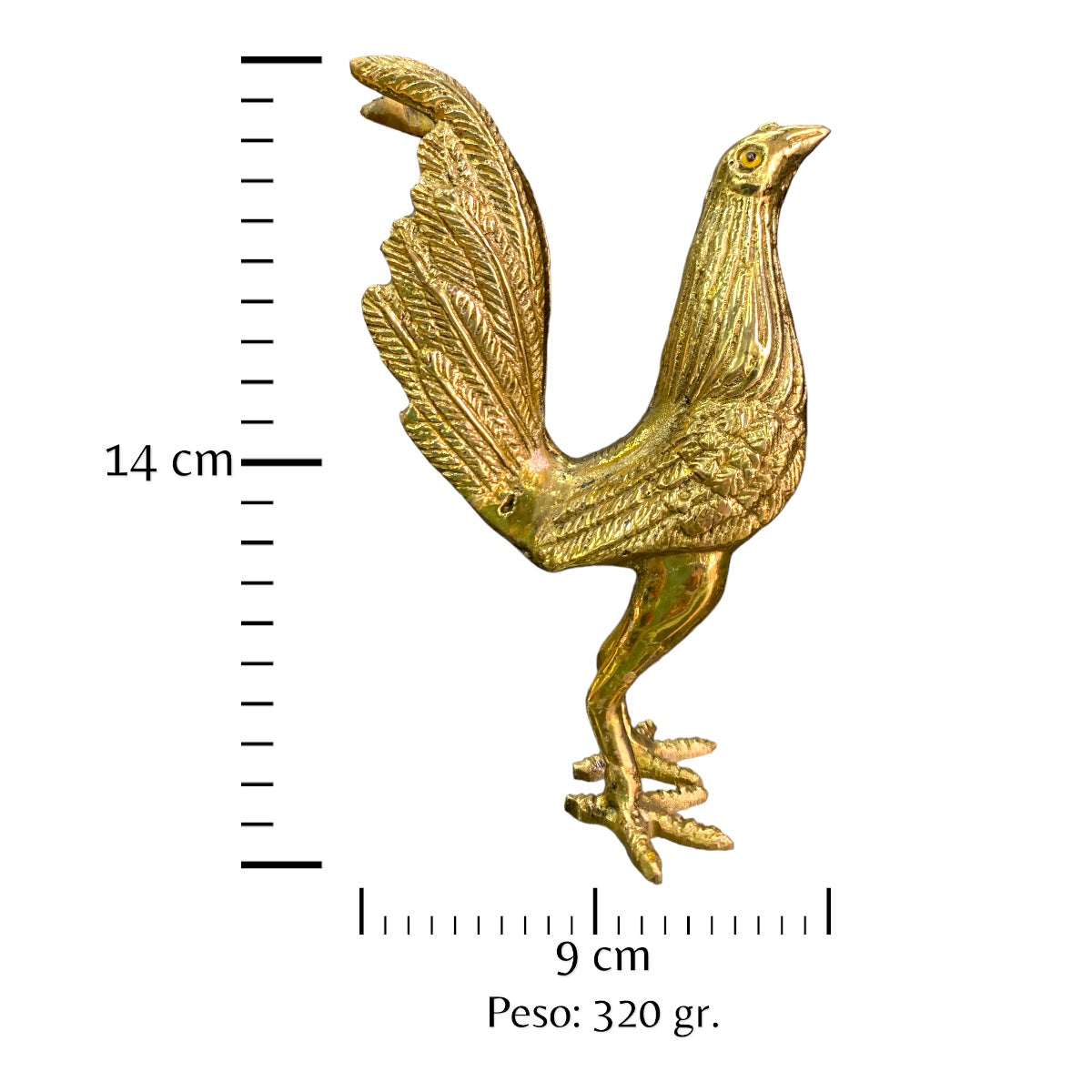 Gallo de bronce fundido 14 cm - Plumaje real