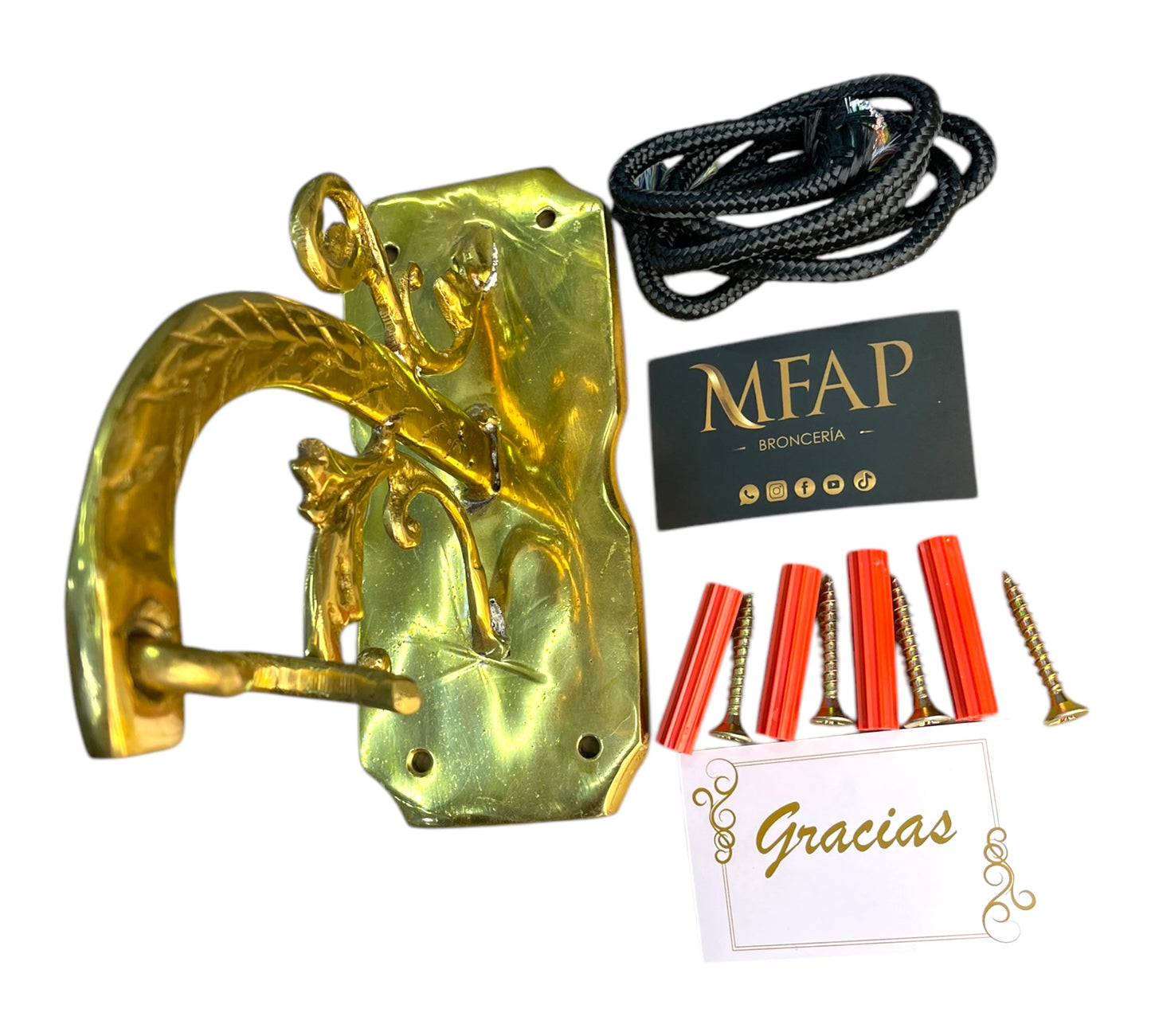 Pack campana bronce fundido 20 cm con colgador grande en bronce fundido - Poseidon / PCBFP20