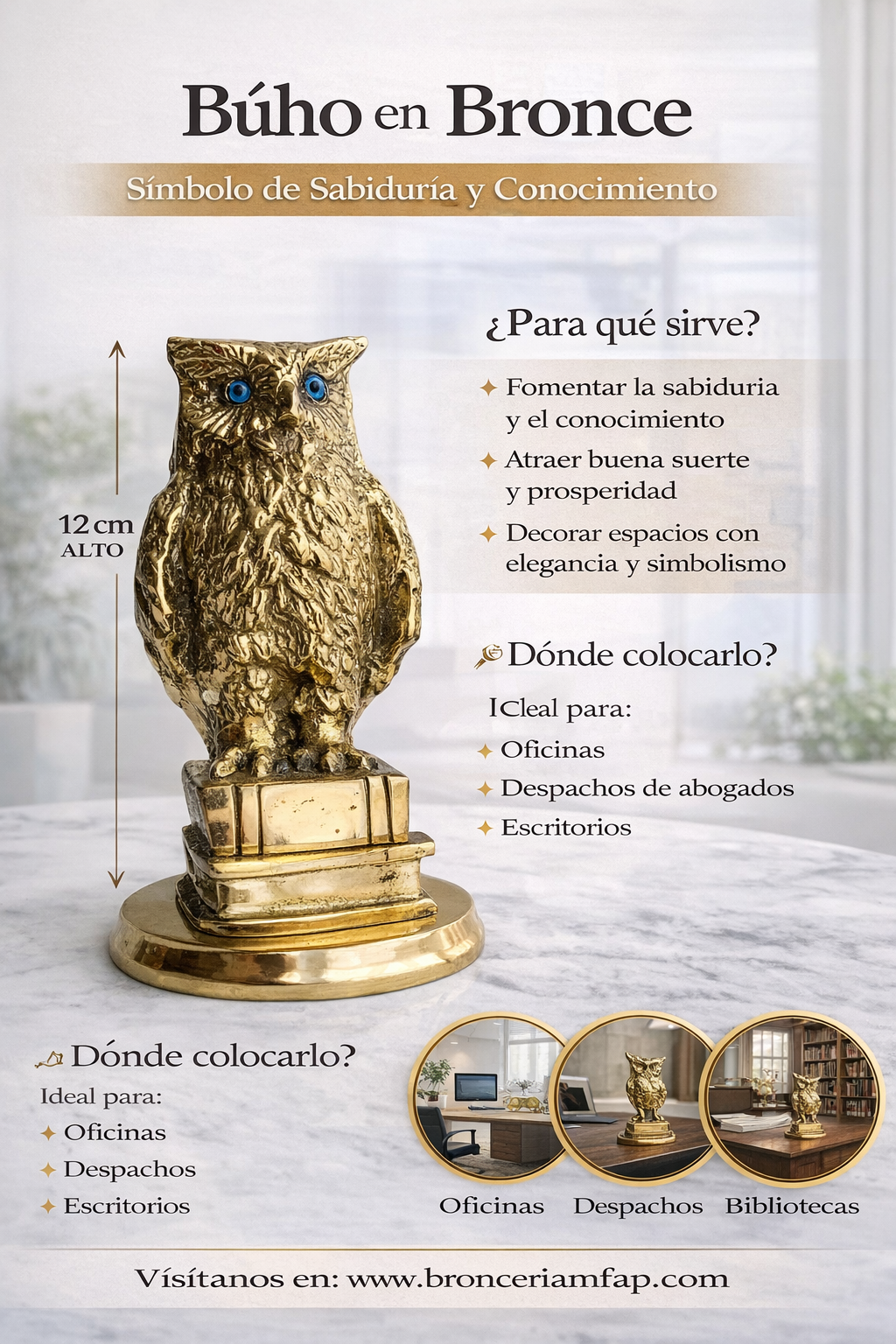 Búho de bronce fundido 16 cm - Sabio