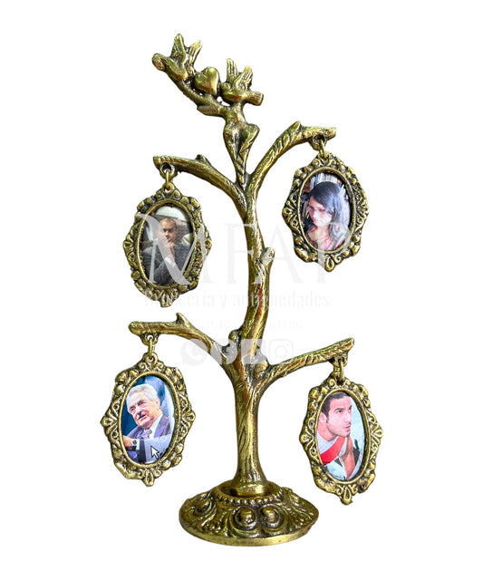Árbol genealogico de 4 fotos en bronce fundido 19 cm - Árbol ancestral