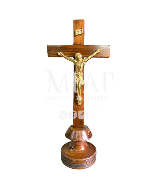 Cruz madera con bronce fundido 33 cm - Gracia tallada