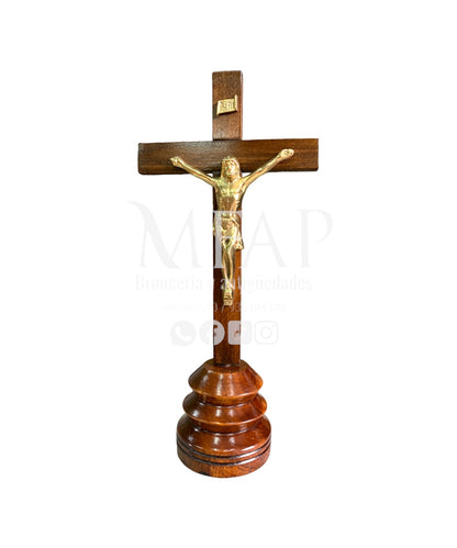 Cruz madera con bronce fundido 33 cm - Salvador tallado