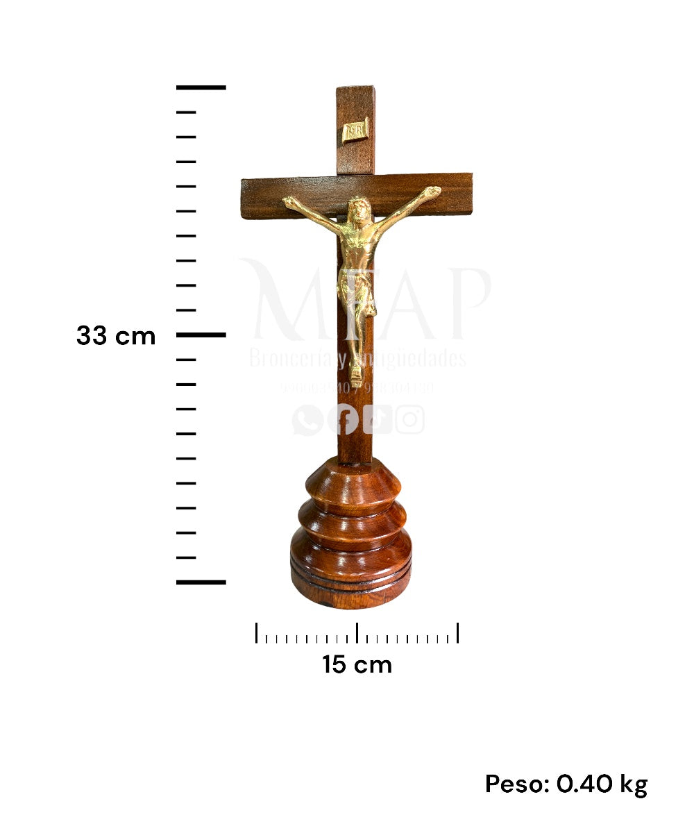 Cruz madera con bronce fundido 33 cm - Salvador tallado