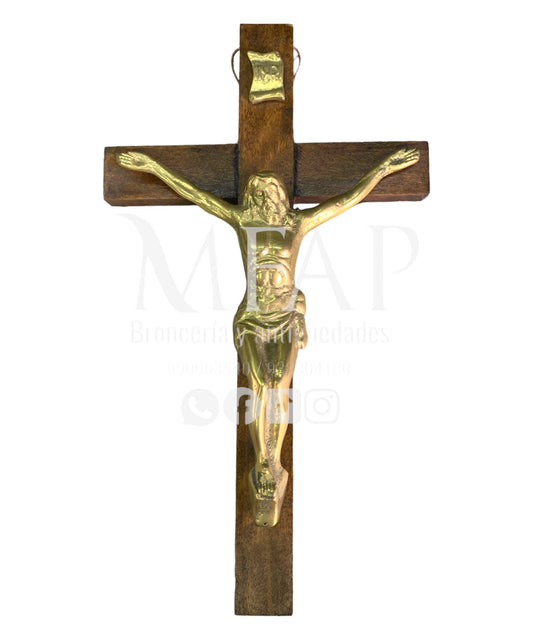 Cruz madera con bronce fundido 32 cm - Emblema de fe