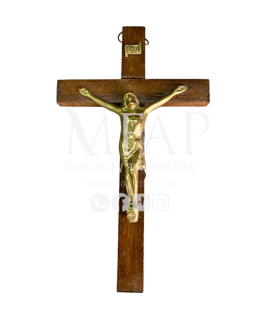 Cruz madera con bronce fundido 26 cm - Camino de fe