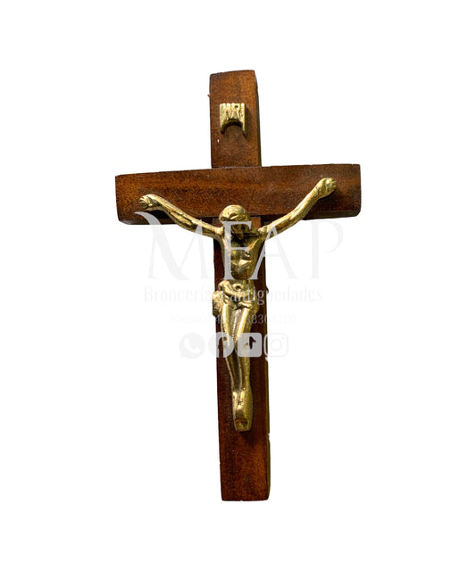 Cruz madera con bronce fundido 18 cm - Oración perenne