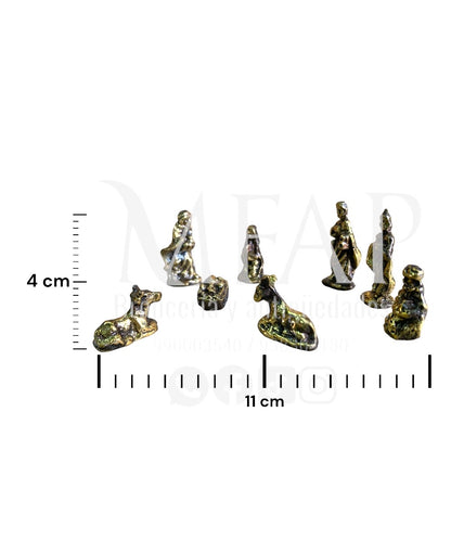 Nacimiento de 9 piezas pequeño en bronce fundido 4 cm - Luz de Belén