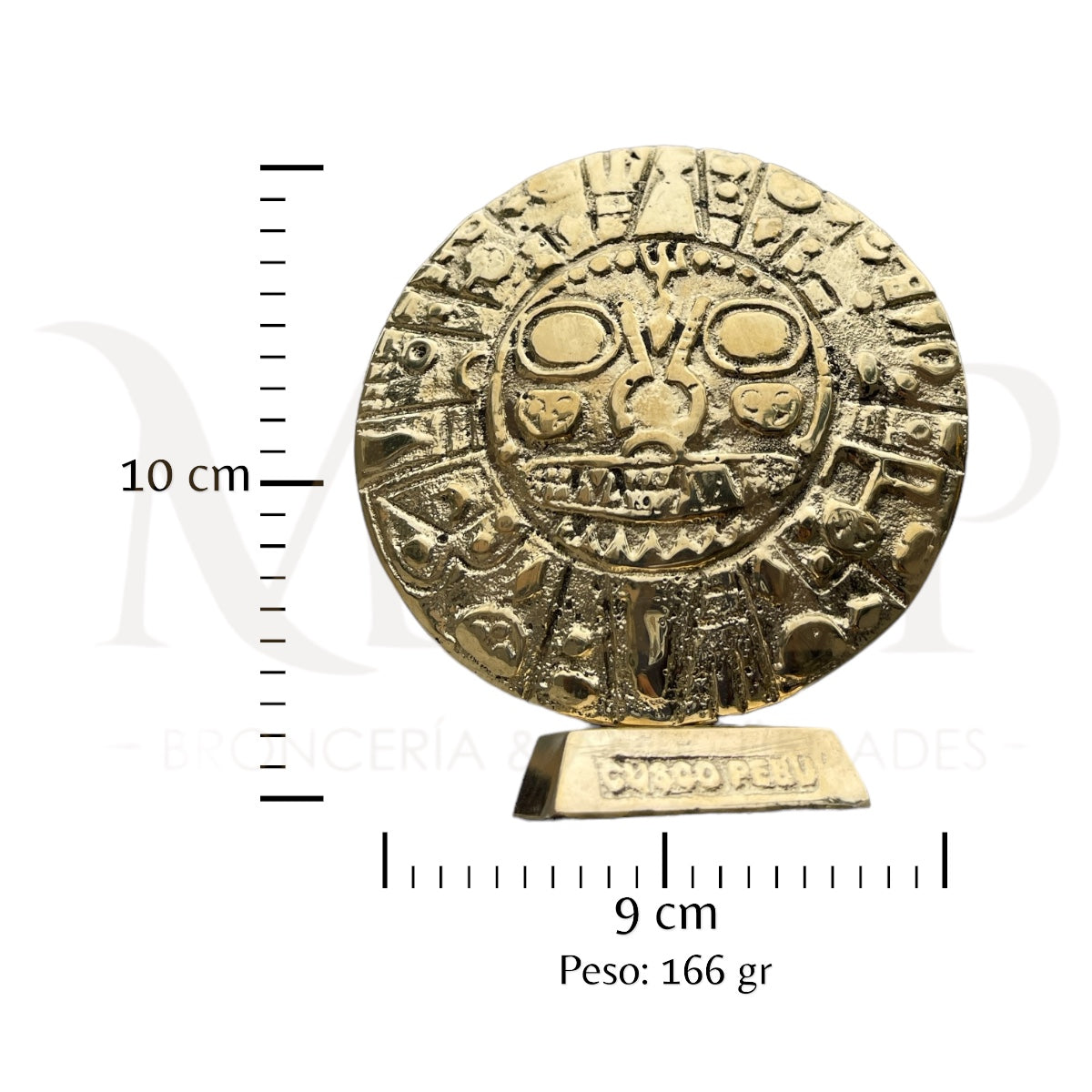 Sol de Echenique, escudo inca en bronce fundido con base 10 cm - Fortaleza incaica