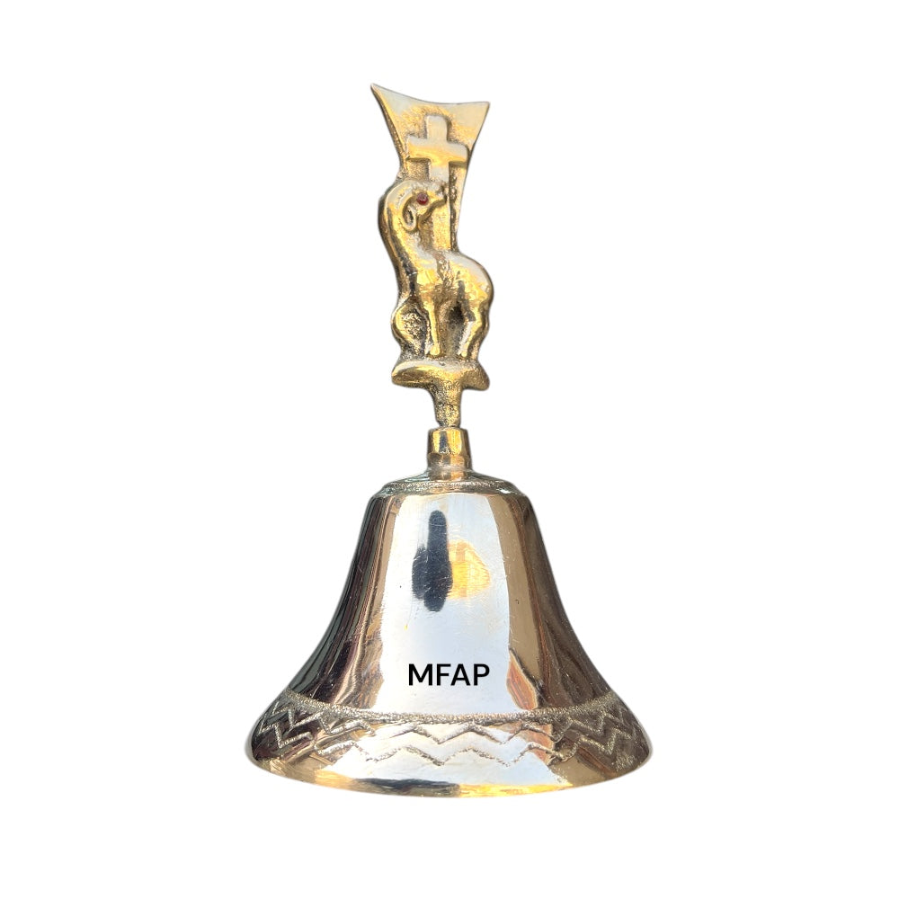 Campana bronce de mesa carnero y cruz