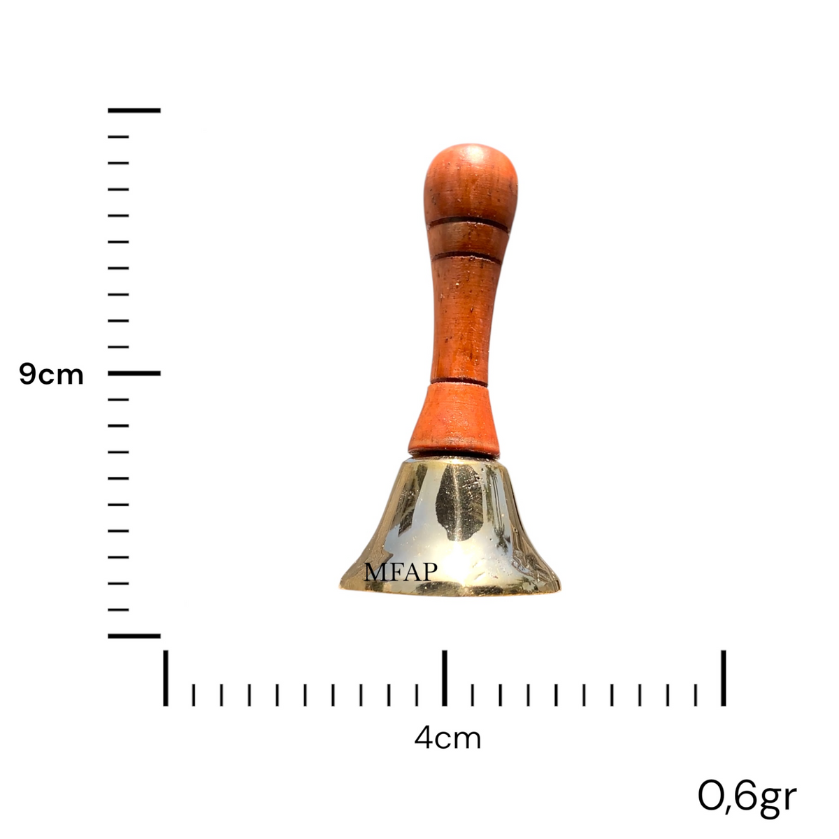 Campanita en bronce fundido con mango de madera 9 cm – Eco del sendero