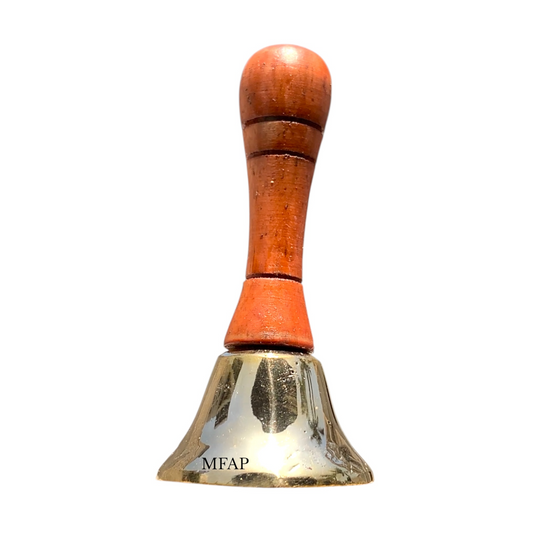 Campanita en bronce fundido con mango de madera 9 cm – Eco del sendero
