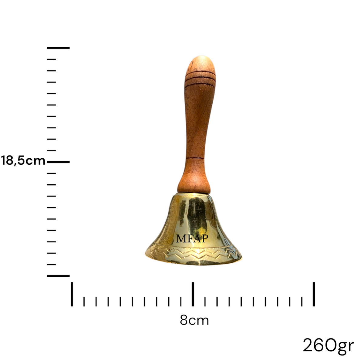 Campana en bronce fundido con mango de madera 18.5 cm - Sonido eterno