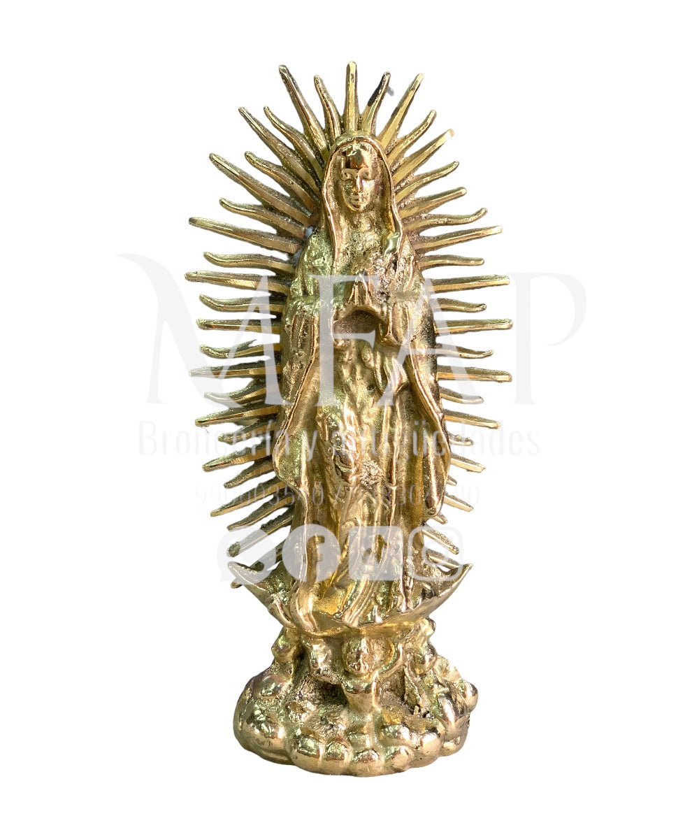 Virgen de Guadalupe chica en bronce fundido 16 cm - Reina de Mexico